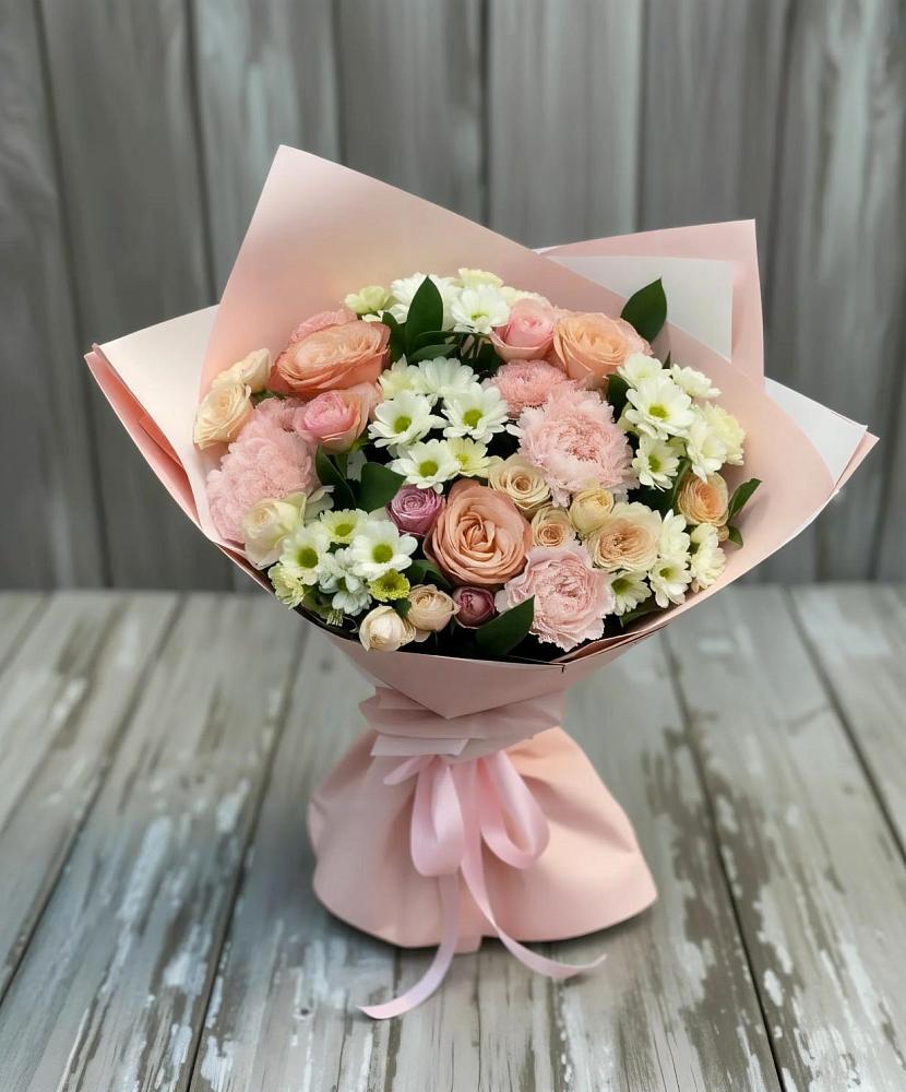 Букет цветов из: Гвоздики, Розы и Хризантемы в Пригорске