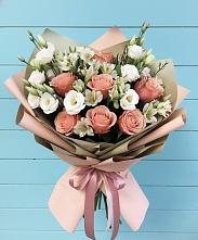Букет цветов из:  Розы, Альстромерии и Лизиантусы в Пригорске