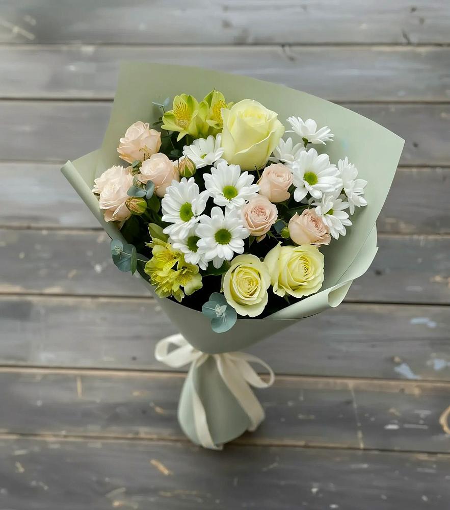 Букет цветов из: Альстромерии, Розы и Хризантемы в Пригорске