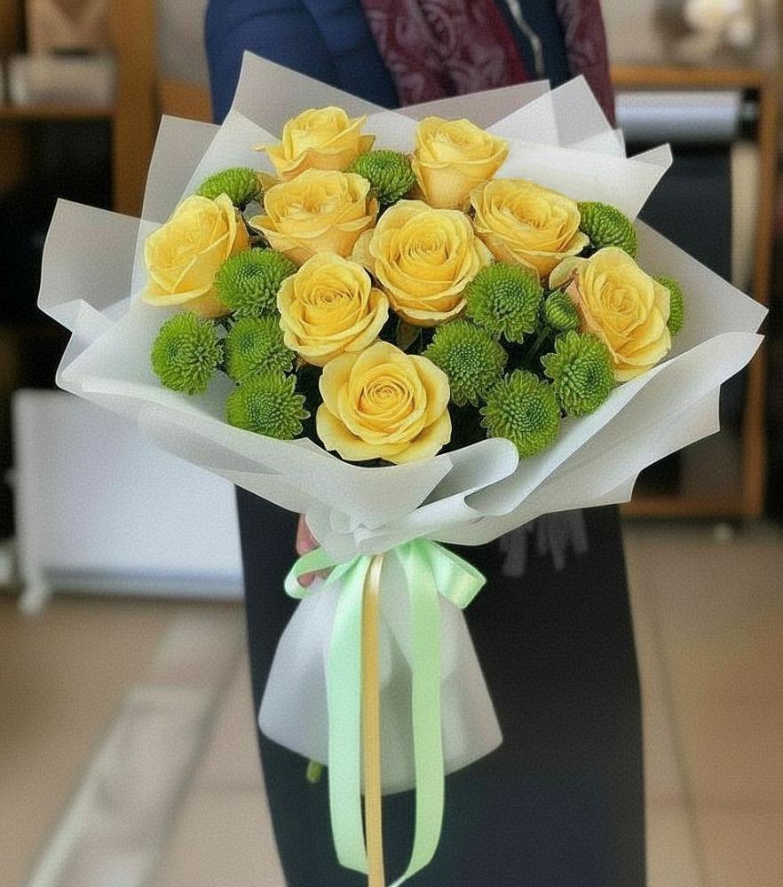 Букет цветов из: Хризантемы и Розы в Пригорске