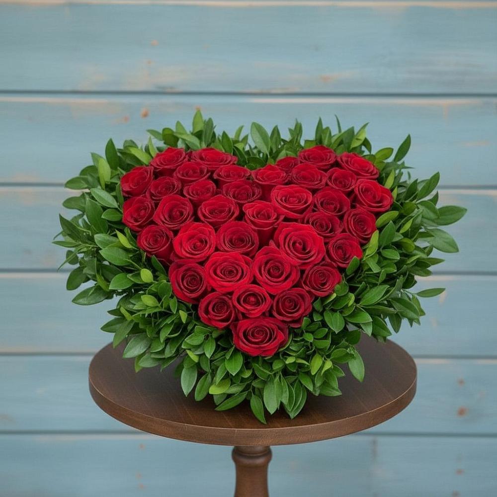 Цветочная композиция из Розы в виде сердца в Пригорске