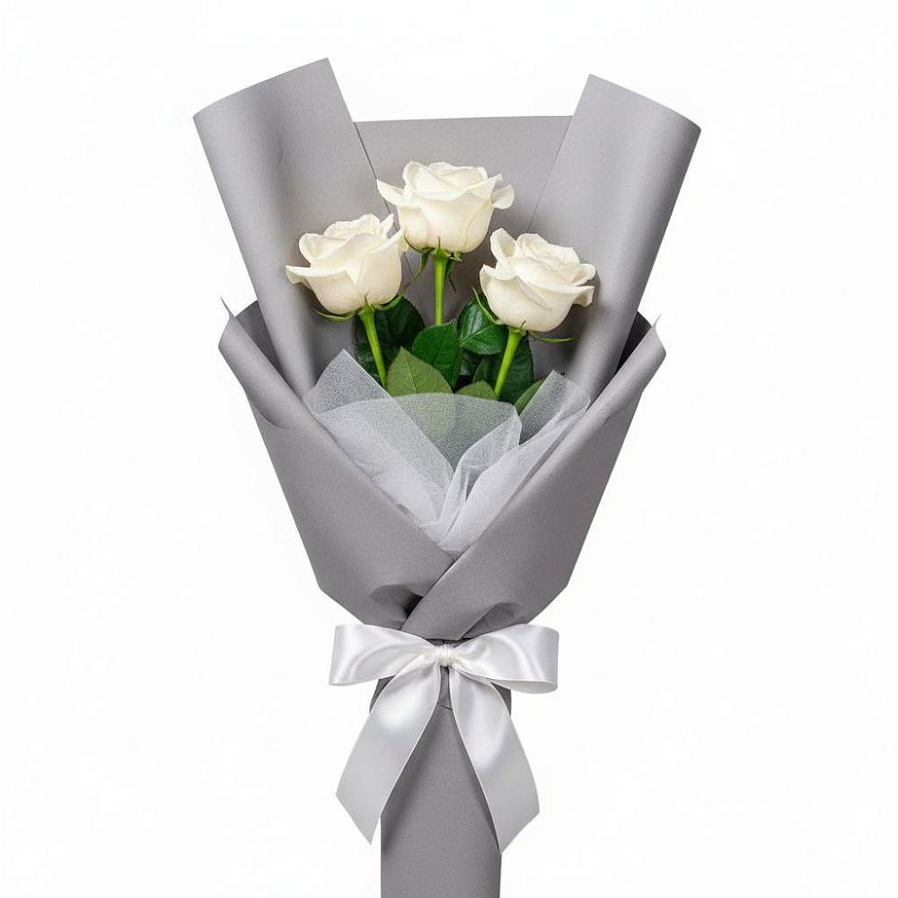Букет 3 белые розы в Пригорске