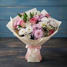 Букет цветов из:  Хризантемы, Альстромерии и Розы #REPLACE_PRED# Пригорске