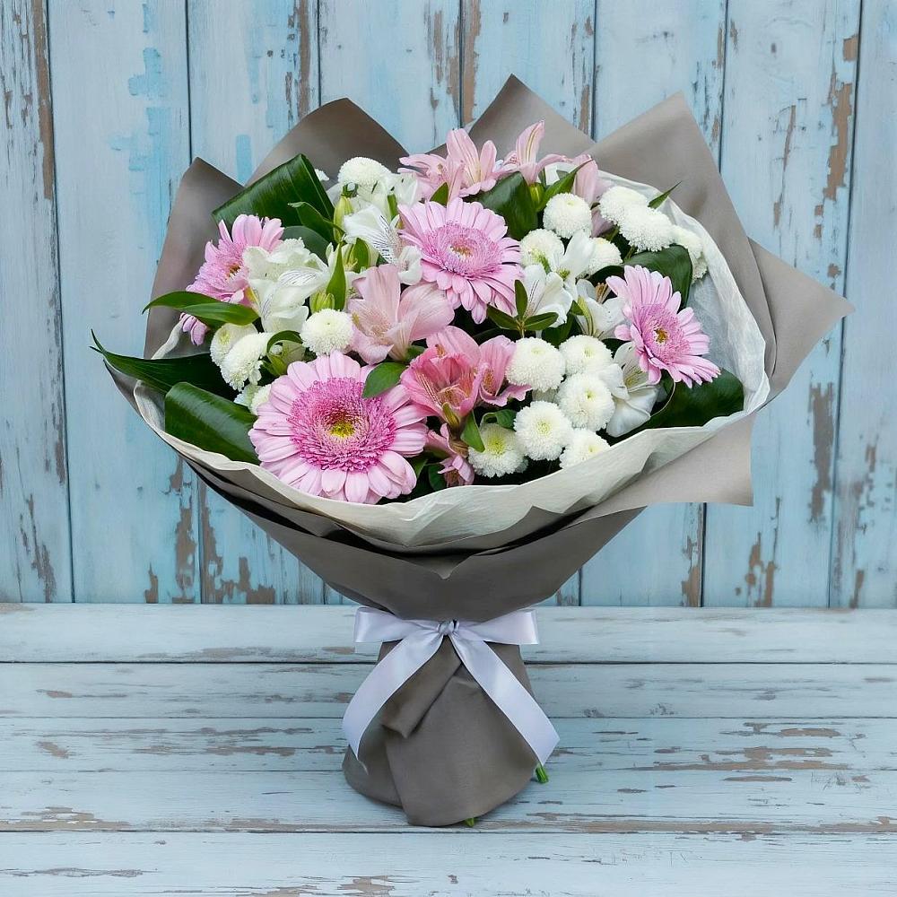 Букет цветов из: Герберы, Альстромерии и Хризантемы в Пригорске