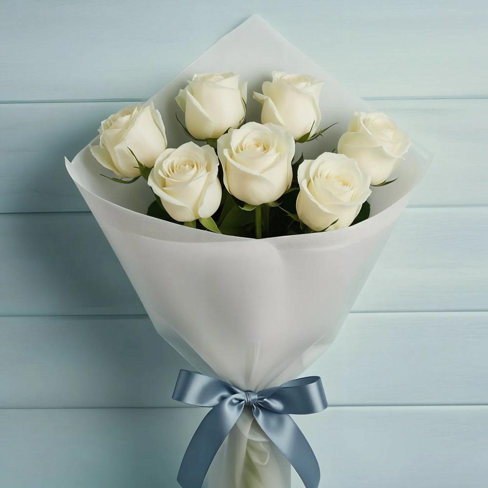 Букет 7 Белых роз Эдлесс Лав в Пригорске